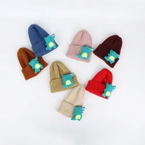 Dicke gestrickte Kinder-Beanies mit Dinosaurier in sieben Farben für den Winter