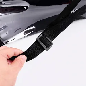 Large capacity transparent PVC travel bag with durable black nylon shoulder strap