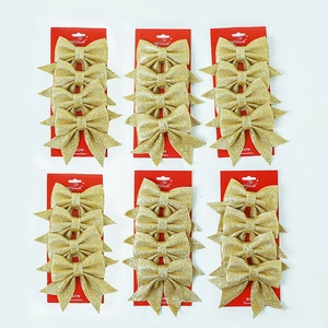 Set of 24 sparkling gold Christmas bows with glitter finish for festive tree decoration