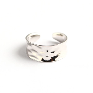 Minimalist S925 sterling silver wide ring with irregular hammered concave texture