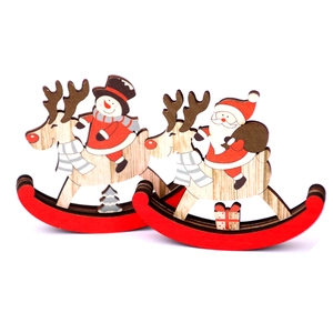 Handcrafted wooden Christmas rocking horse ornaments featuring Santa and Snowman figures