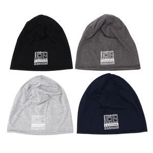 Knitted slouchy beanies in four colors featuring fashion print on soft cotton fabric