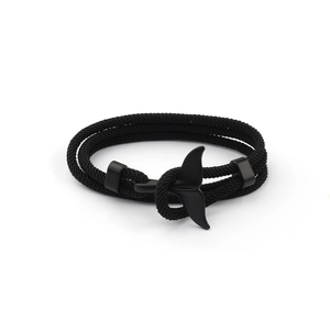 Minimalist black ocean series braided whale tail bracelet with black metal anchor clasp