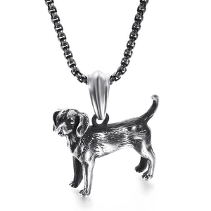 Titanium steel dog pendant necklace with vintage silver poodle design for men