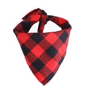 Detailed view of red and black buffalo plaid fabric texture on cotton dog bandana scarf