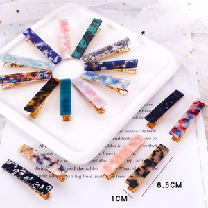 Long Rectangle Hair Clip Acetate Marble Pattern Leopard Print Gold Metal Duckbill Side Barrette For Women Elegant