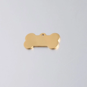 Médaille pour chien en forme d'os dorée en acier inoxydable poli effet miroir