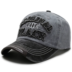 Vintage washed baseball cap in grey and black with 3D embroidery and contrast stitching
