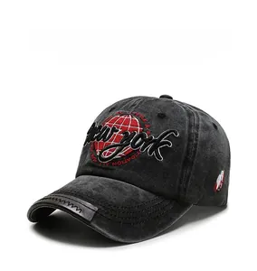 Detailed embroidery of New York text and Statue of Liberty patch on washed cotton cap