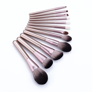 12pcs lilac purple makeup brush set with soft dual-tone bristles and rose gold handles