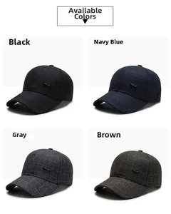 Classic men's plaid fabric baseball caps shown in black, navy, gray, and brown colors