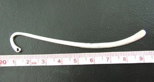 Silver-plated metal bookmark accessory shown on a measuring tape, length approx 9cm