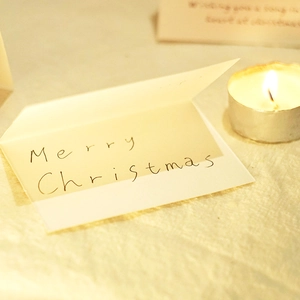 Mini carte de Noël vintage en papier spécial avec inscription Merry Christmas et bougie chaude