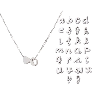 Mirror polished stainless steel necklace with heart pendant and customizable lowercase letter