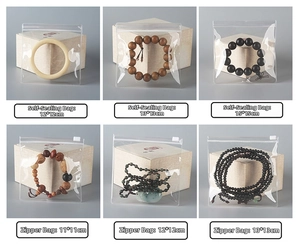 Detailed grid of transparent jewelry storage bags with self-sealing and slider zip closures