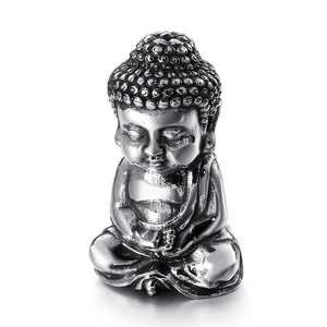 Minimalist silver stainless steel Buddha statue ornament with polished metal finish