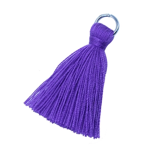 Vibrant purple 3.5cm cotton tassel pendant with a silver metal ring for bags and crafts
