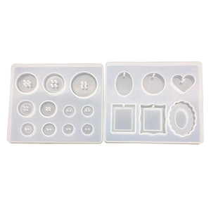 DIY silicone mold set for resin pendants and buttons with geometric shapes and heart designs