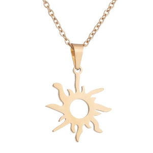 Elegant gold sunburst pendant necklace set with hollow radiant flame sun design