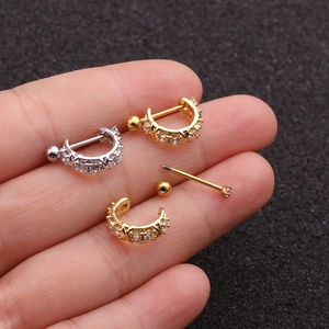 U-shaped stainless steel ear cuff with zircon inlays in gold and silver finish