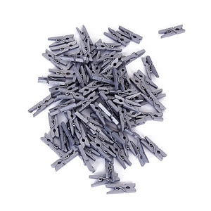 Bulk stack of 2.5cm metallic silver wooden mini clips for photo decor and DIY crafts