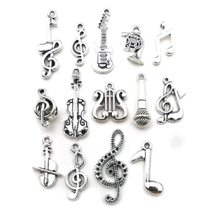 Silver musical note pendants and instrument charms for DIY jewelry making sets