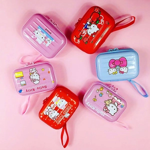 Mini round EVA coin purse set with colorful zipper and cartoon printed patterns