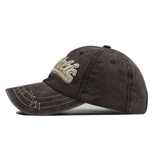 Vintage washed cotton baseball cap with 3D embroidery and contrast stitching details