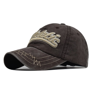 Baseball Cap Athletic Embroidery Washed Cotton Vintage Distressed Adjustable Sun Hat For Men Women Casual Style