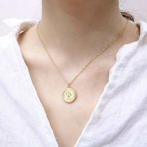 18K gold plated necklace with Queen Elizabeth coin pendant on a delicate O-link chain