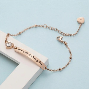 Rose gold chain bracelet with heart rhinestone and Always my sister forever my friend engraving