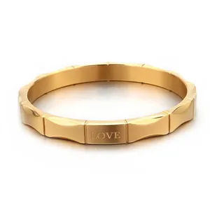 Bamboe Ontwerp Armring 316L Roestvrij Staal LOVE Gegraveerde Armband Koreaanse Mode Minimalistische Sieraden Voor Dames