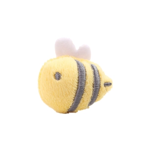 Cute plush bee brooch with yellow fur and gray stripes for bags and clothing accessories