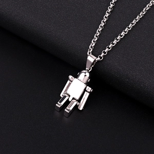Robot Pendant Necklace Silver Tone Distressed Alloy Hip Hop Streetwear Style Jewelry For Men And Women