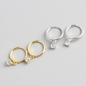 925 Sterling Silver Hoop Earrings With Dainty Cubic Zirconia Pendant Minimalist Trendy Jewelry For Women