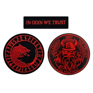 Tactical Viking patches set with In Odin We Trust embroidery in red and black