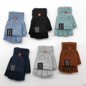 Winter knitted flip top mittens shown in six different colors on a white background