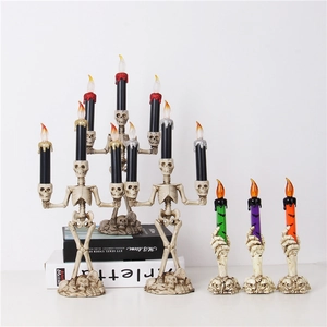 Halloween LED Electronic Candle Light Skull Skeleton Hand Simulation Flame Candelabra Ornament For Spooky Party Decor