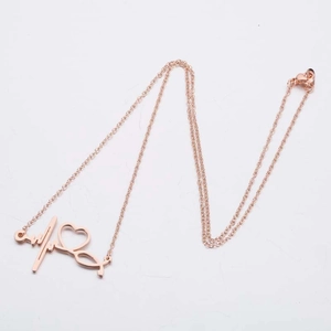 Minimalist rose gold stainless steel heart and EKG lifeline pendant necklace for women