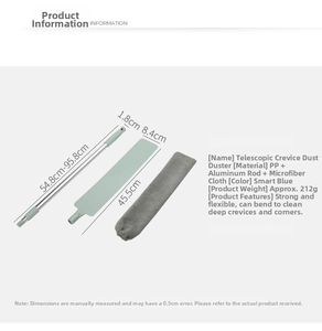 Detail view of microfiber dust brush with extendable aluminum pole and flat flexible head