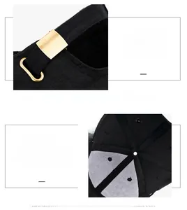 Detail of adjustable metal buckle and breathable stitching on cotton baseball cap