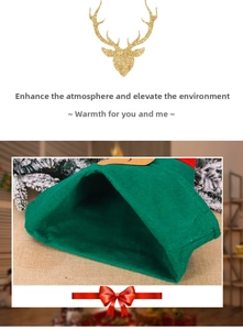 Detail of green velvet Christmas elf hat with brown trim and festive collage elements