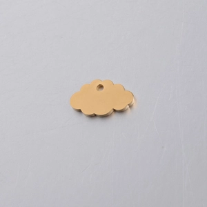Close-up of a polished golden cloud-shaped stainless steel pendant with a small hanging hole