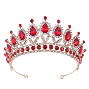 Luxury Baroque Bridal Tiara Crown Alloy Rhinestone Crystal Water Drop Colorful Gemstone Wedding Party Headpiece For Women