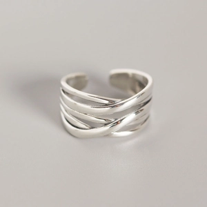 925 Sterling Silver Adjustable Ring Vintage Multi Layer Woven Crossed Lines For Women Retro Style