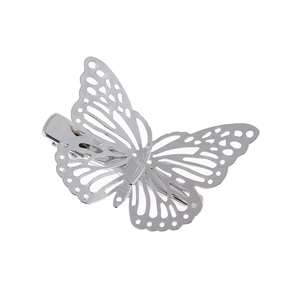 Hollow metal butterfly hair clip with polished silver finish and secure grip