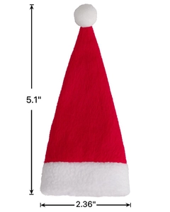 Mini red velvet Christmas hat cutlery holder showing dimensions 5.1 x 2.36 inches