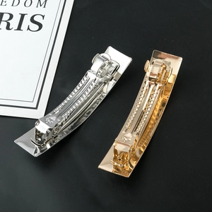 Minimalist metallic geometric rectangular hair clip set in gold and silver finish