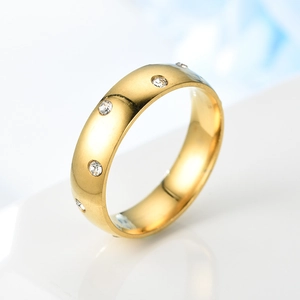 18K gold-plated titanium steel ring featuring micro-pave zircon stones in a sleek design