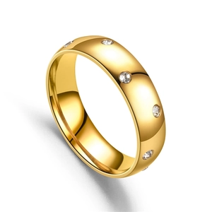 Polished 18K gold-plated stainless steel eternity ring with pave-set zircon stones